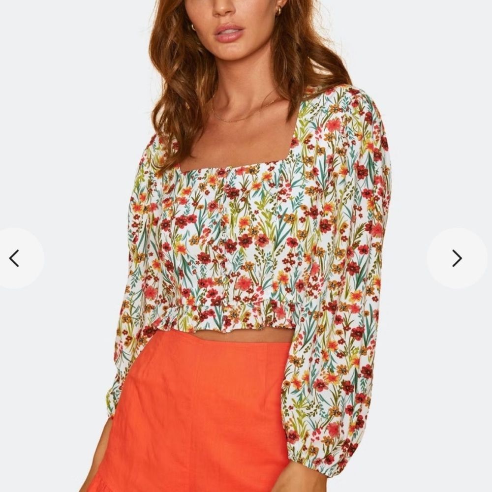 📦 Lost + Wander Renee Floral Crop Top long sleeve flower belly shirt hippy boho - Picture 2 of 8